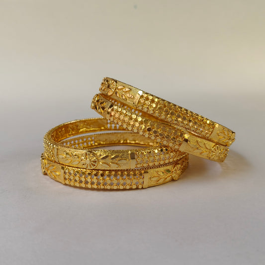 Ornate Floral Filigree Gold Bangles
