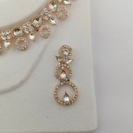 Elegant Short Necklace Set with Earrings & Maang Tika - Baby Pink, Mint Green, Rose Gold color