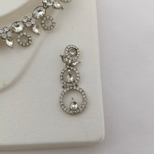Elegant Short Necklace Set with Earrings & Maang Tika - White, Silver color