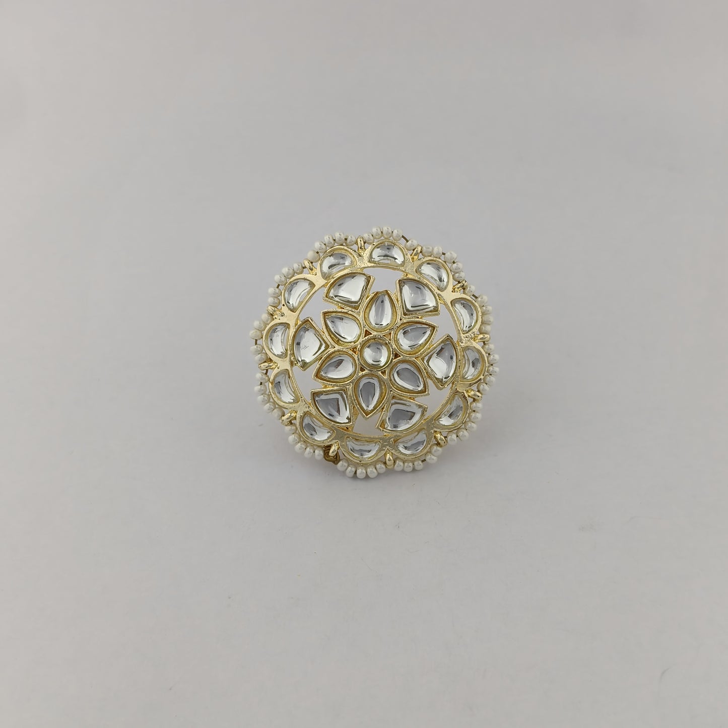 Floral Kundan Pearl Adjustable Ring