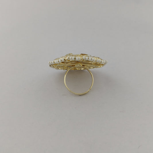 Floral Kundan Pearl Adjustable Ring