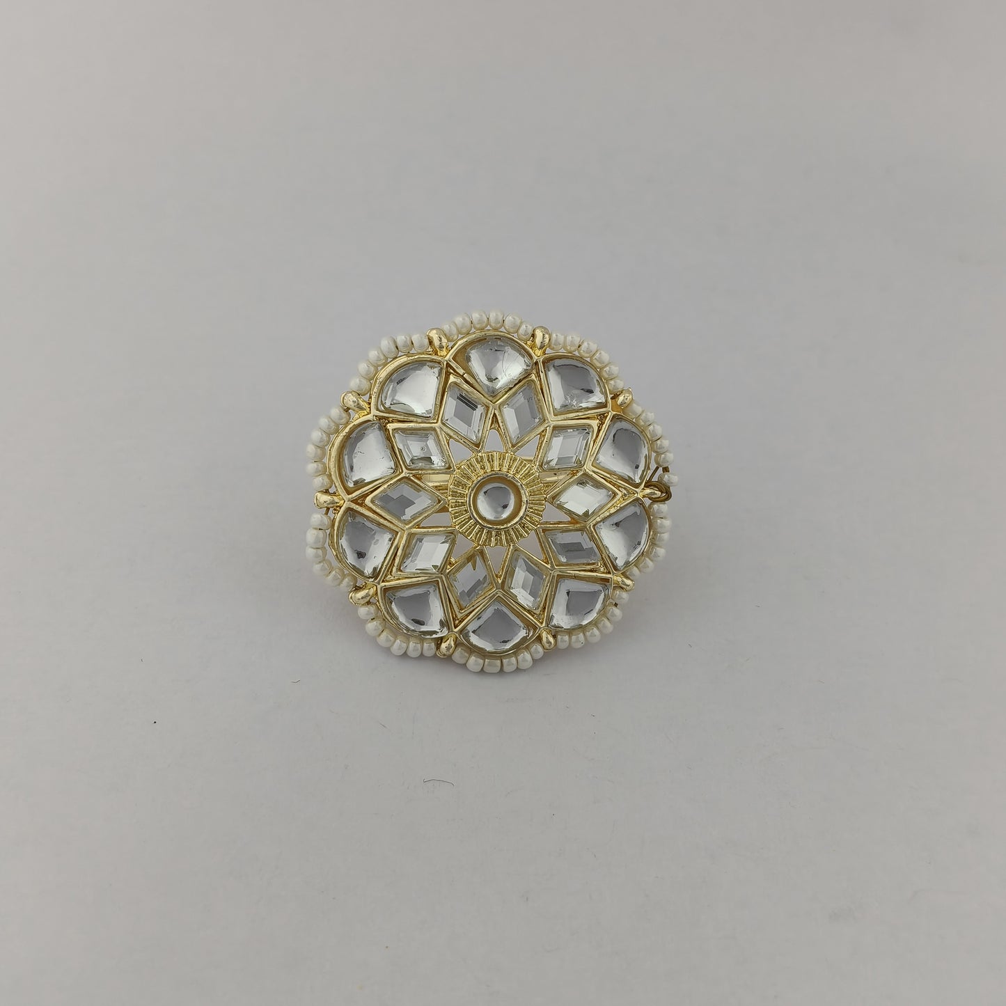 Star Kundan Pearl Adjustable Ring