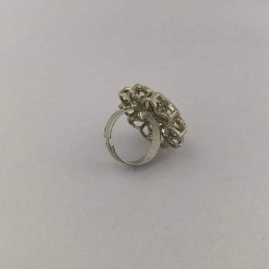 Silver Coated Floral Statement Ring