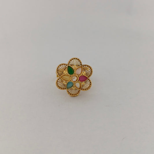 Gold Plated Multi-Stone Floral Ring