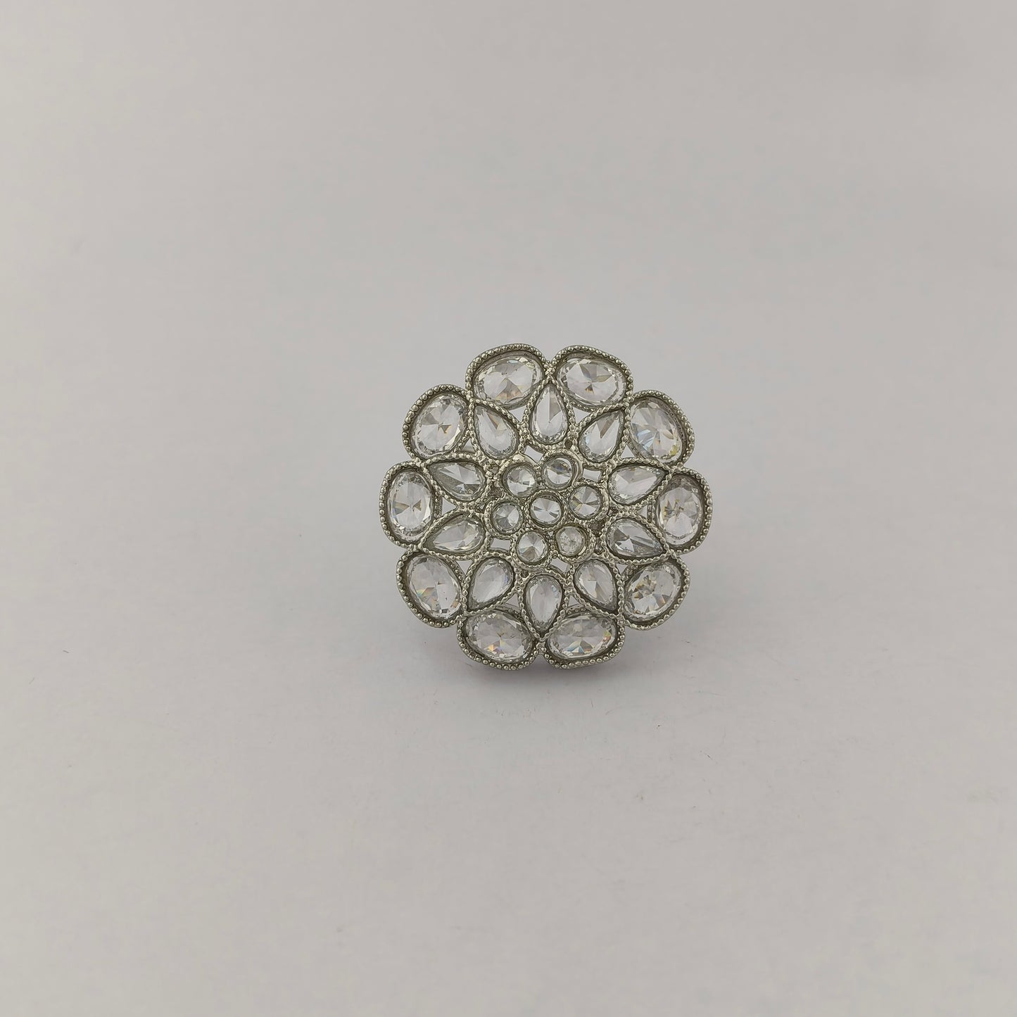 Silver Coated Floral Statement Ring