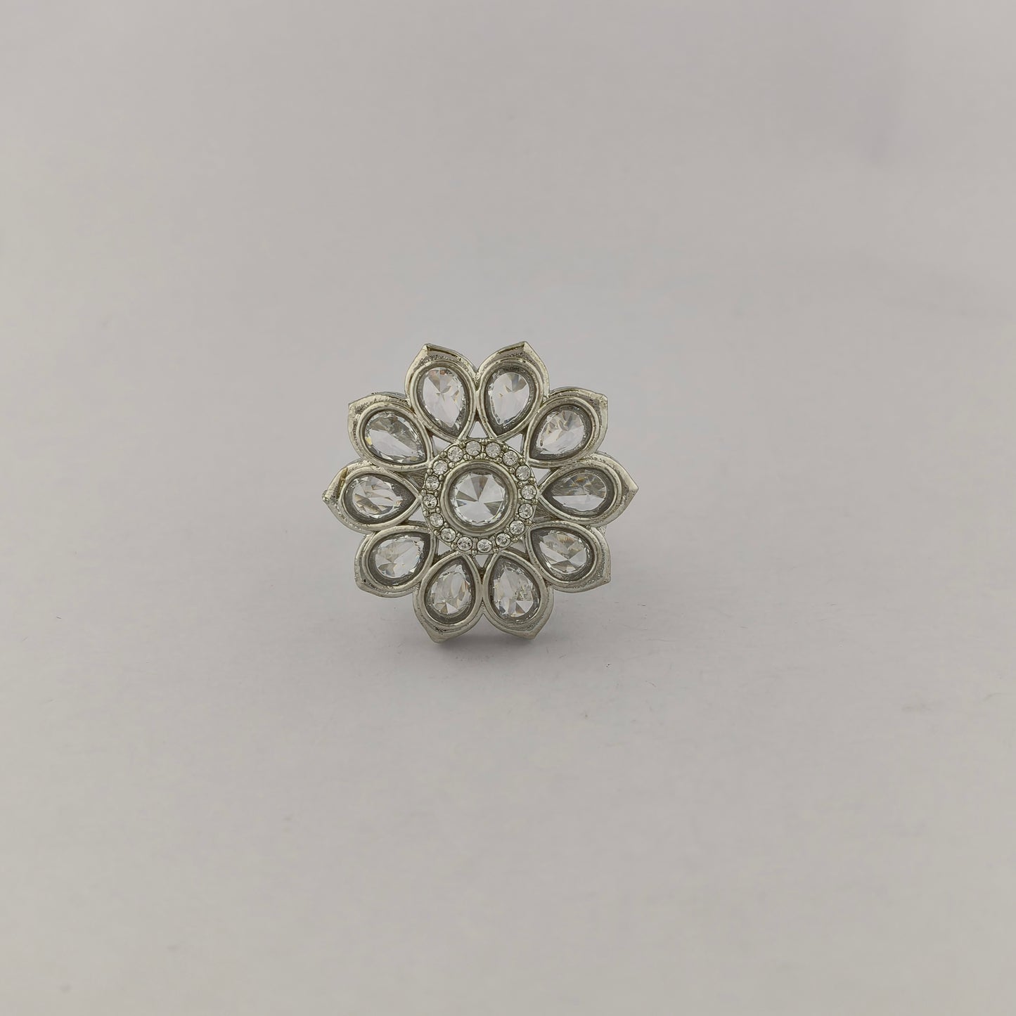 Silver Coated Floral Statement Ring