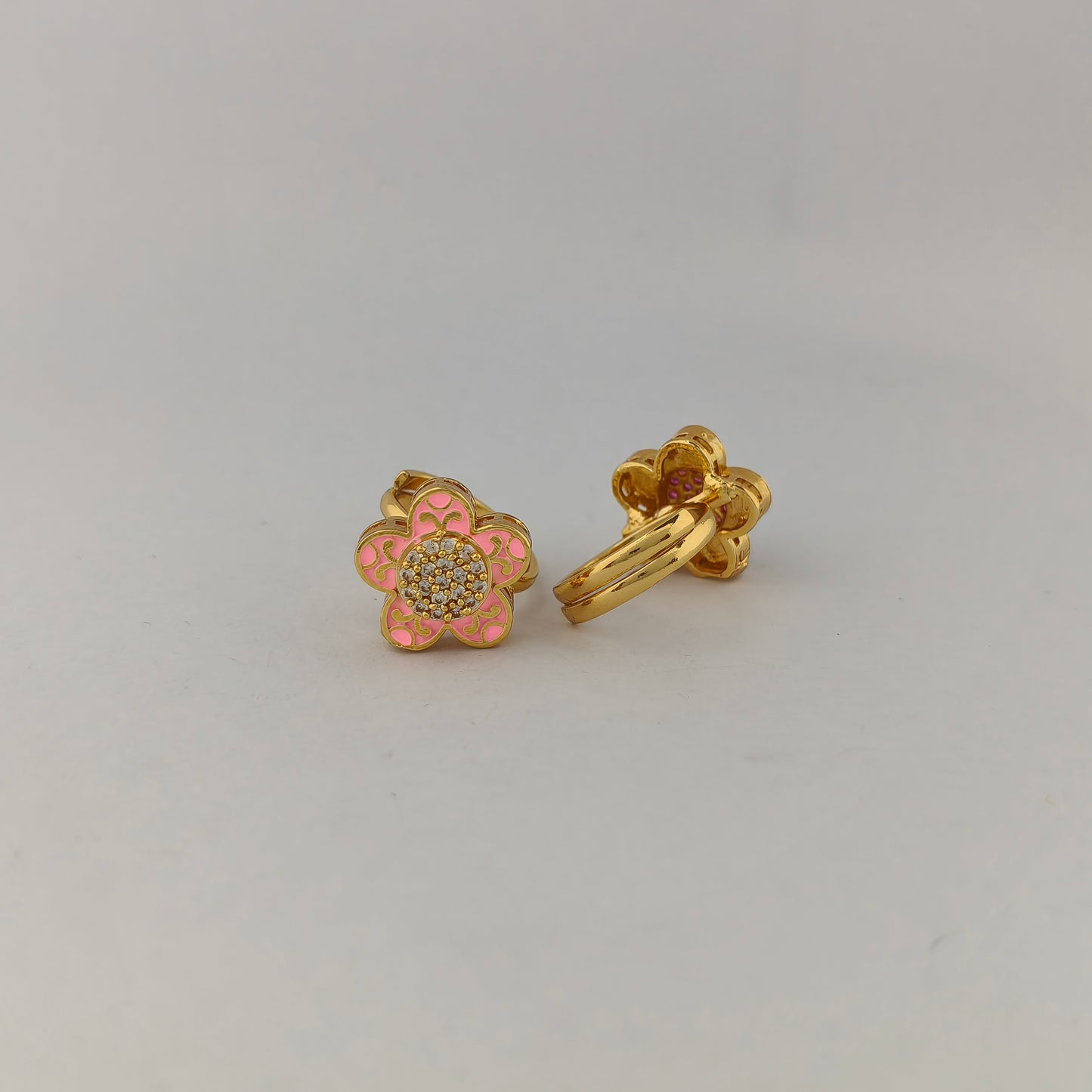 Floral Enamel CZ Statement Ring
