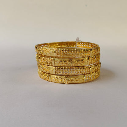 Ornate Floral Filigree Gold Bangles