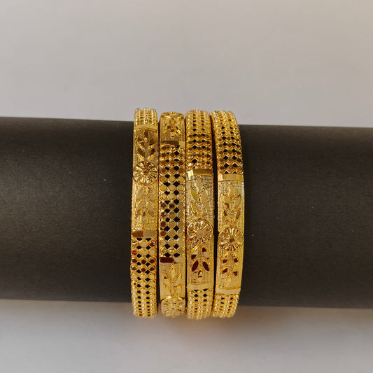 Ornate Floral Filigree Gold Bangles