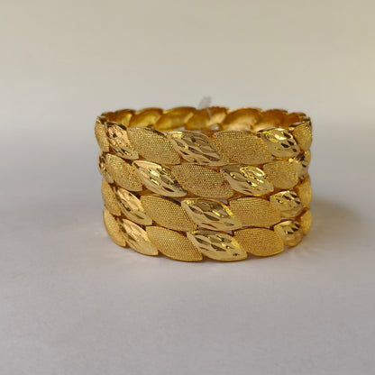 Intricate Leaf Motif Dual-Finish Bangles