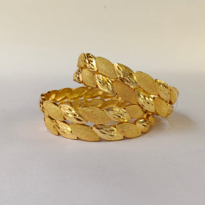 Intricate Leaf Motif Dual-Finish Bangles