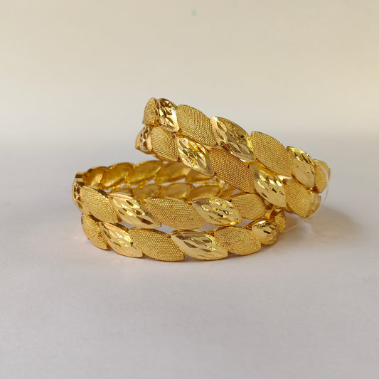 Intricate Leaf Motif Dual-Finish Bangles