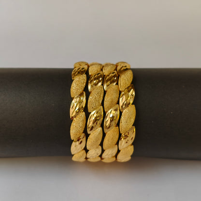 Intricate Leaf Motif Dual-Finish Bangles
