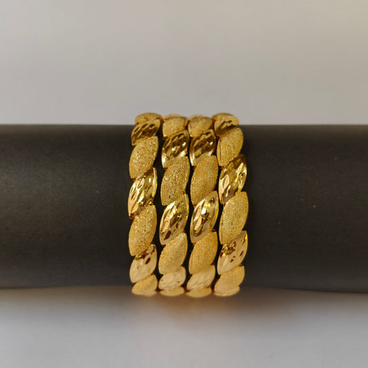 Intricate Leaf Motif Dual-Finish Bangles