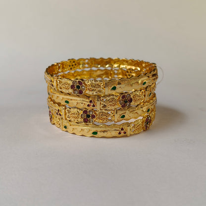 Gold Toned Floral Filigree Bangles