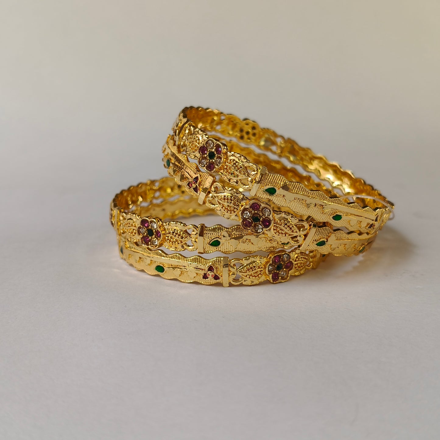 Gold Toned Floral Filigree Bangles