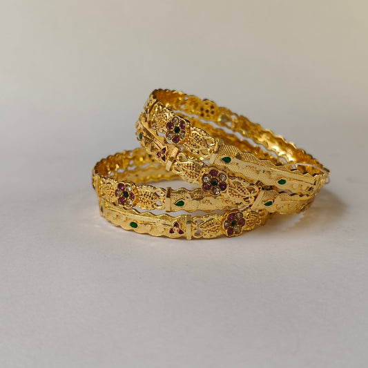 Gold Toned Floral Filigree Bangles