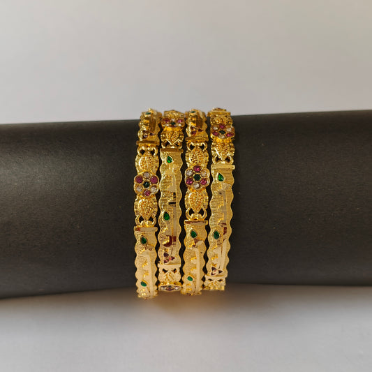 Gold Toned Floral Filigree Bangles