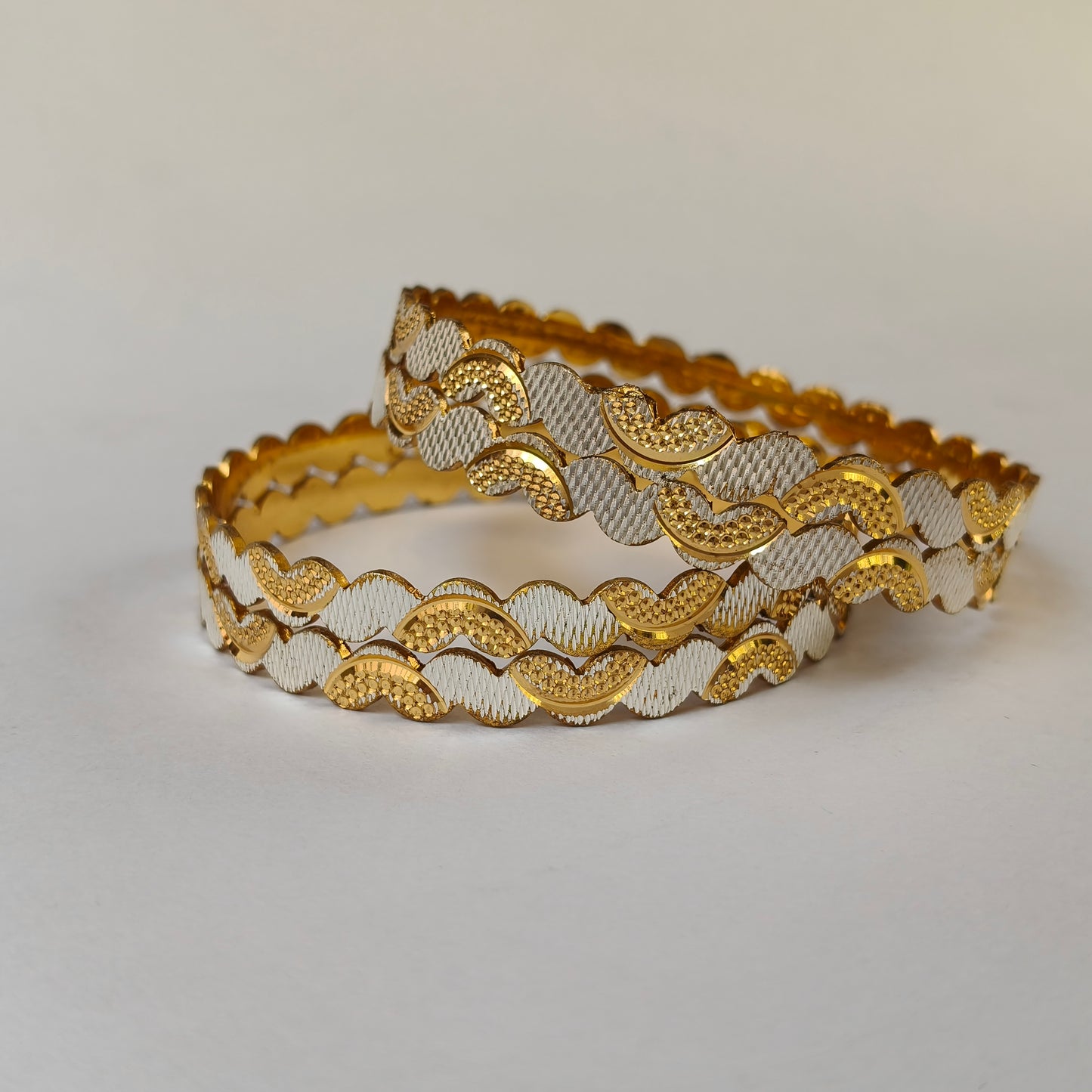 Two-Tone Scalloped Dual Finish Bangles