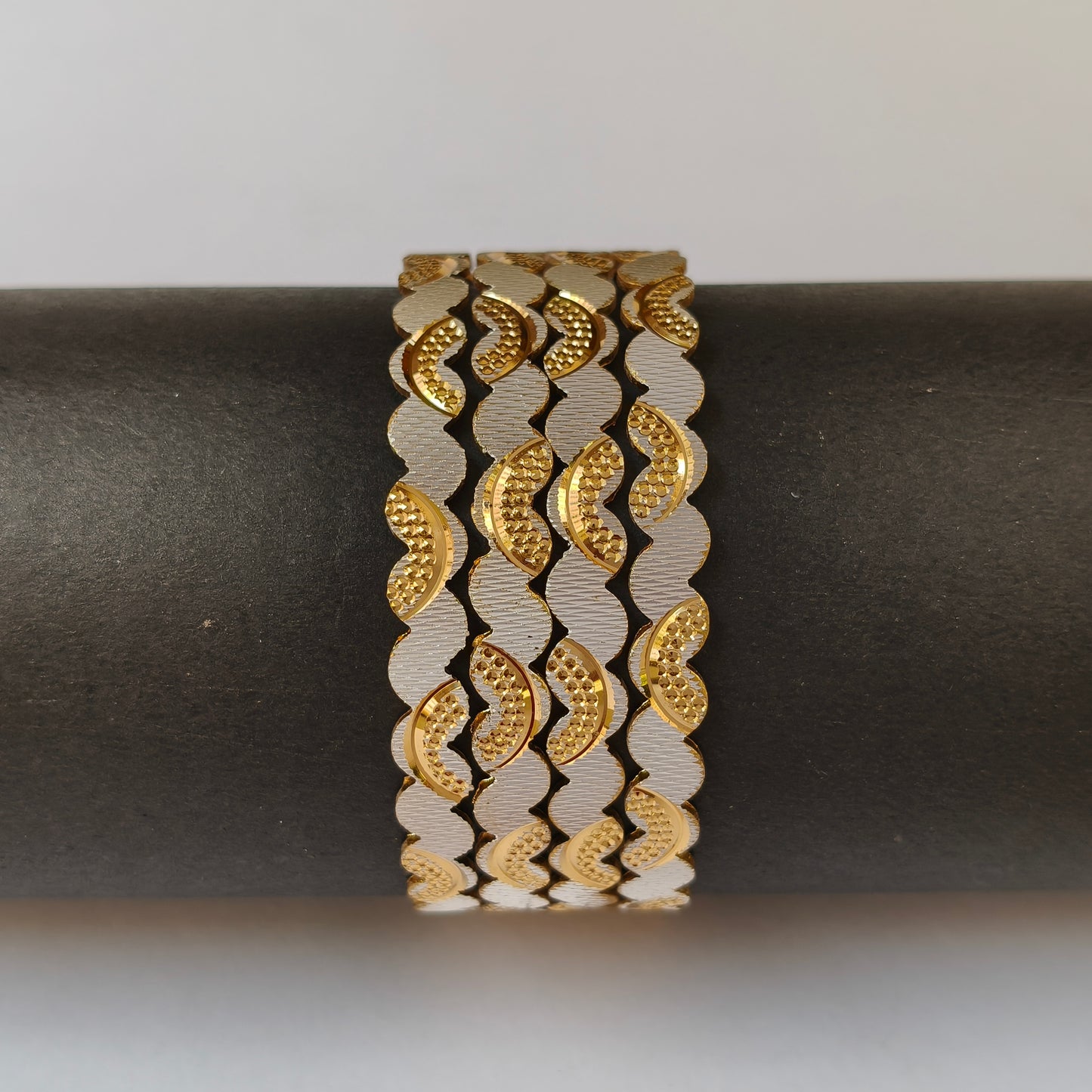 Two-Tone Scalloped Dual Finish Bangles