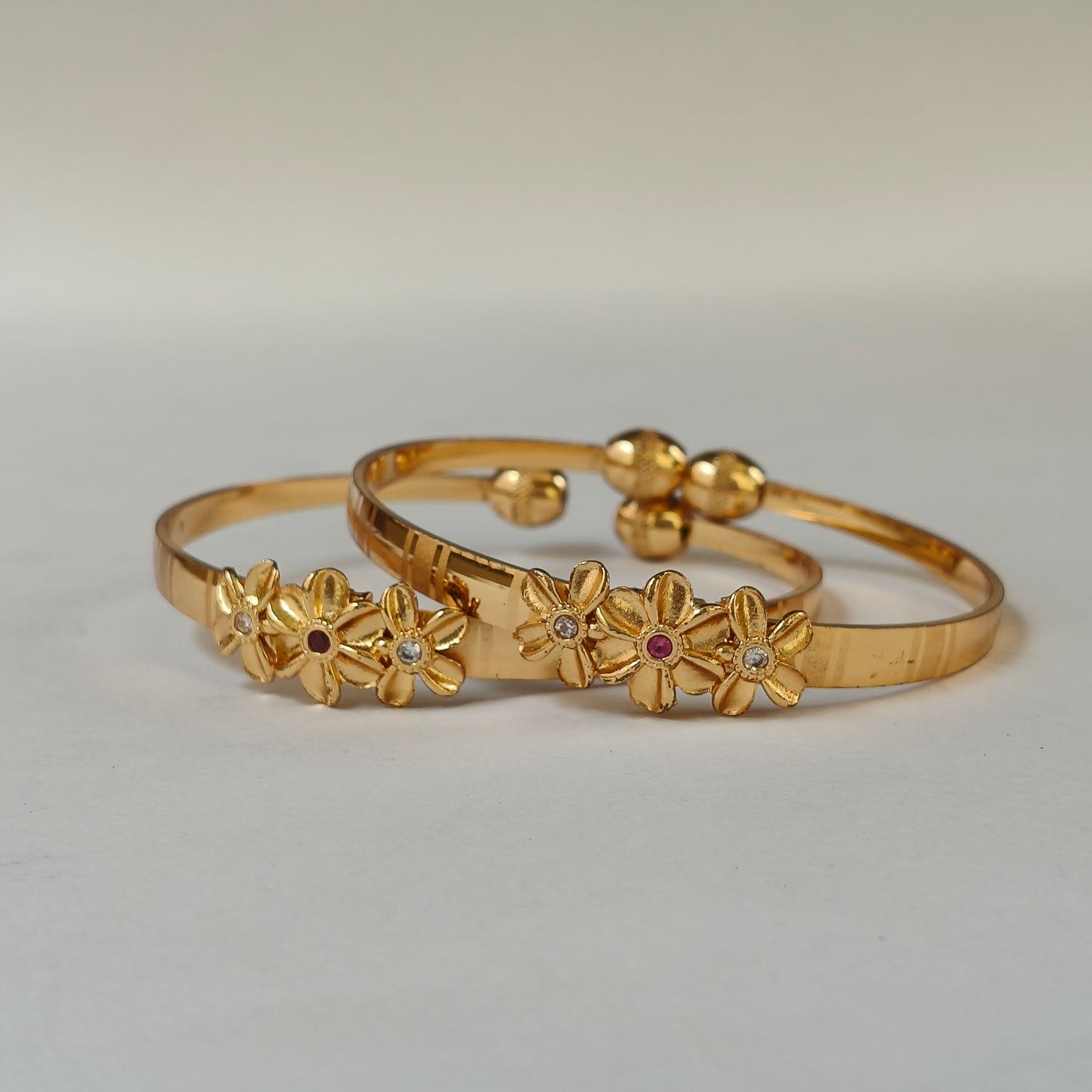 Gold Toned Triple Floral Openable Kadas