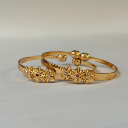 Gold Toned Triple Floral Openable Kadas