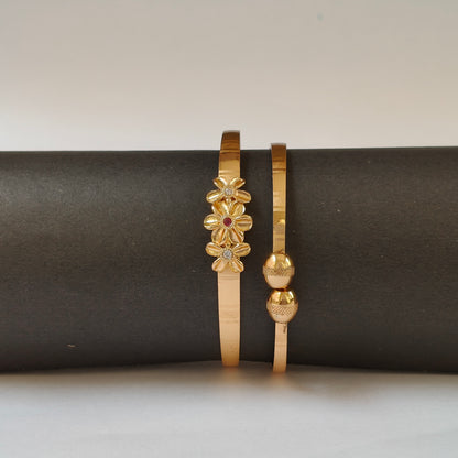 Gold Toned Triple Floral Openable Kadas