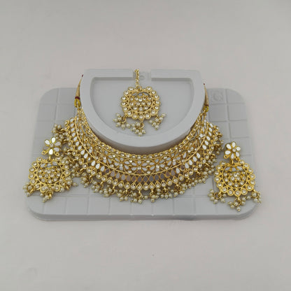 Elegant Choker Necklace Festive Set - White, Pearl, Gold Color