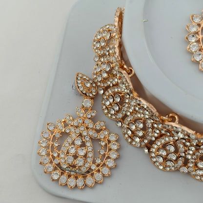 Elegant Choker Necklace Festive Set - White, Rose Gold Color