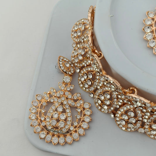 Elegant Choker Necklace Festive Set - White, Rose Gold Color