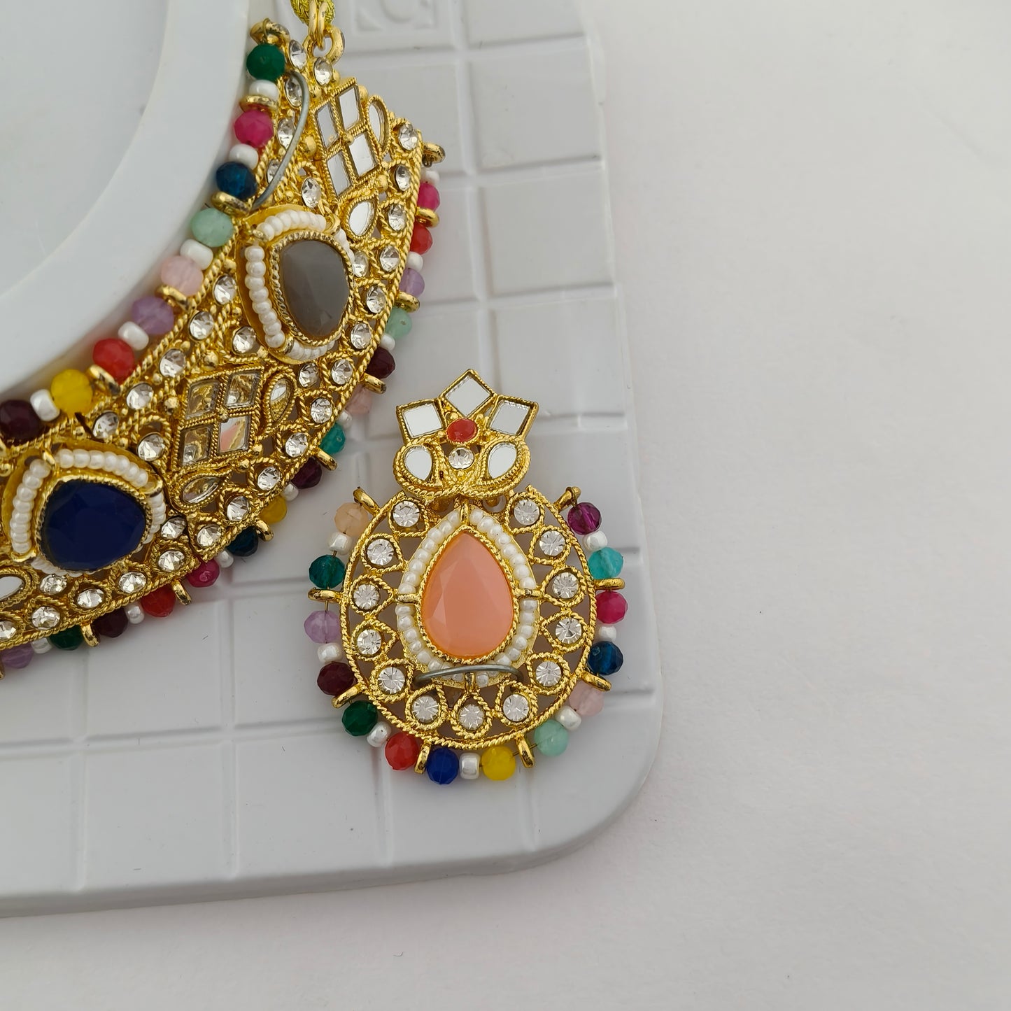 Elegant Choker Necklace Festive Set - Multi color, Gold Plated