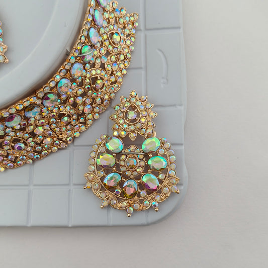Elegant Choker Necklace Festive Set - Rainbow, Rose Gold Color