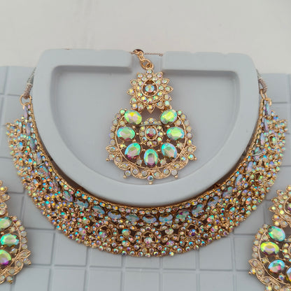 Elegant Choker Necklace Festive Set - Rainbow, Rose Gold Color