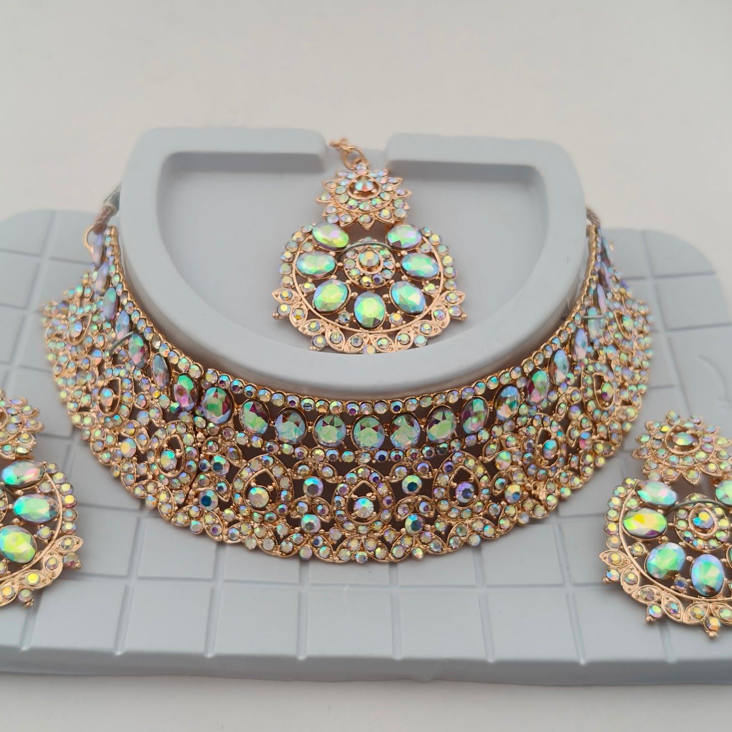 Elegant Choker Necklace Festive Set - Rainbow, Rose Gold Color