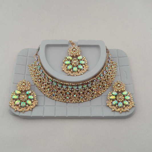 Elegant Choker Necklace Festive Set - Rainbow, Rose Gold Color