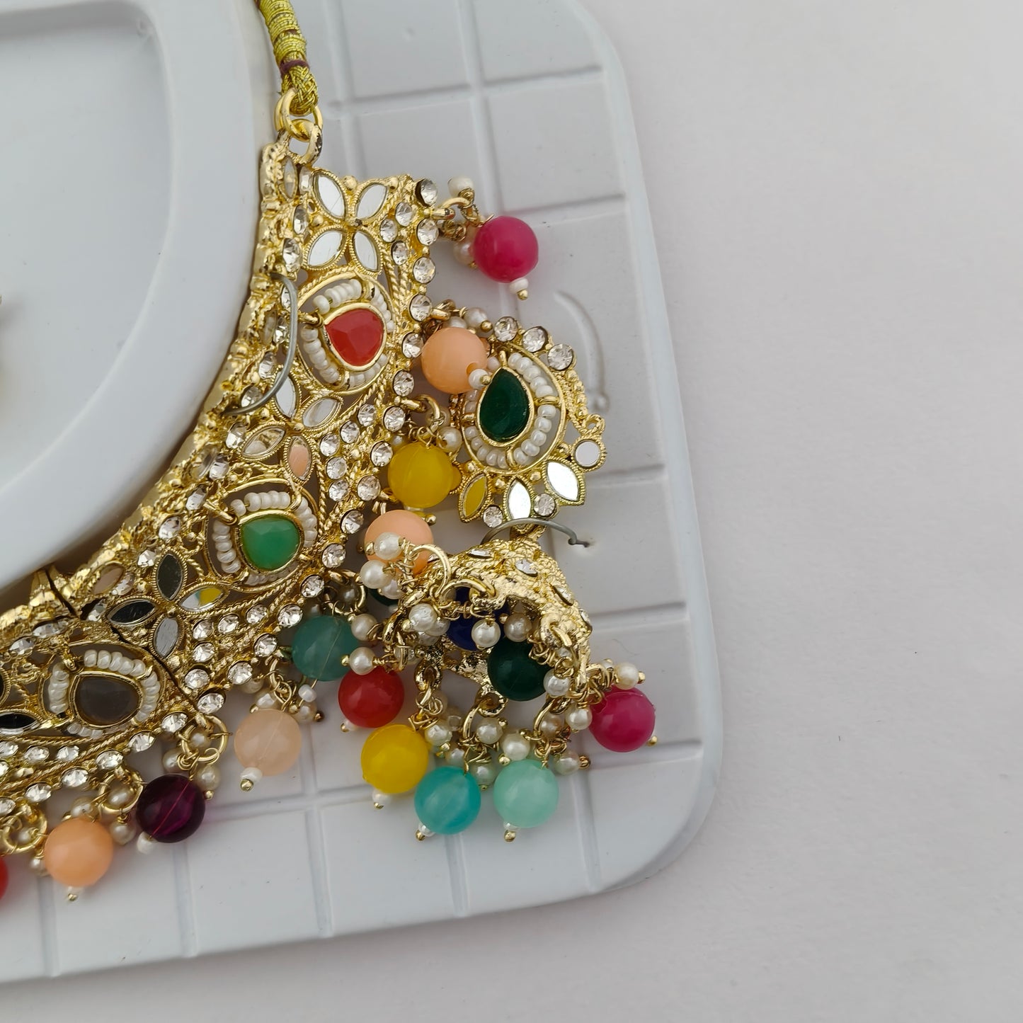 Elegant Choker Necklace Festive Set - Multi color, Gold Plated
