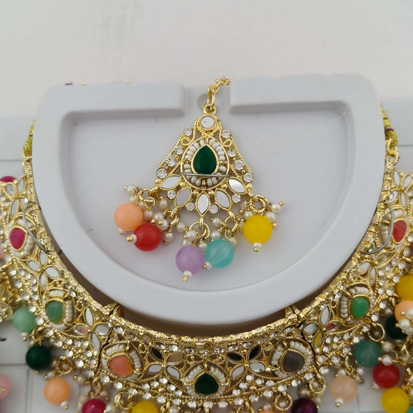 Elegant Choker Necklace Festive Set - Multi color, Gold Plated