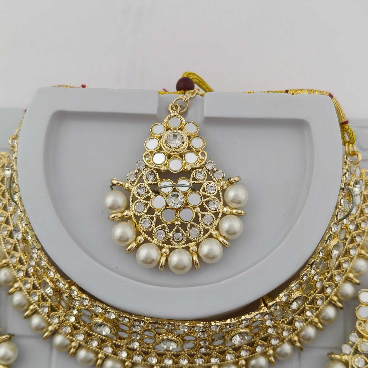 Elegant Choker Necklace Festive Set - White, Pearl, Gold Color