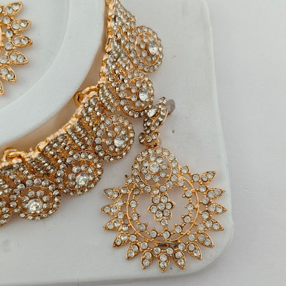 Elegant Choker Necklace Festive Set - White, Rose Gold Color (Copy)