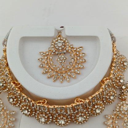 Elegant Choker Necklace Festive Set - White, Rose Gold Color (Copy)