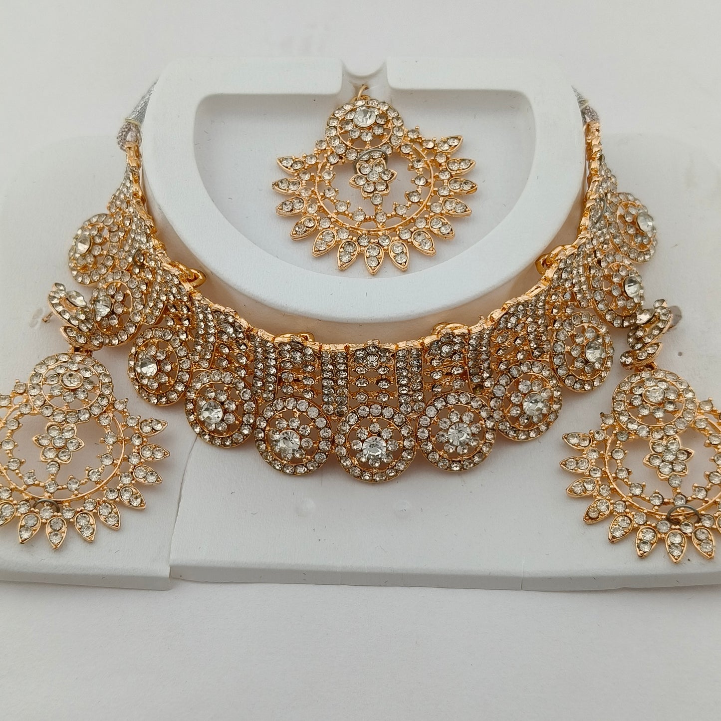 Elegant Choker Necklace Festive Set - White, Rose Gold Color (Copy)