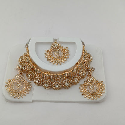 Elegant Choker Necklace Festive Set - White, Rose Gold Color (Copy)