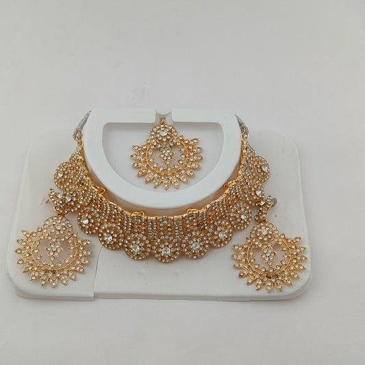 Elegant Choker Necklace Festive Set - White, Rose Gold Color (Copy)