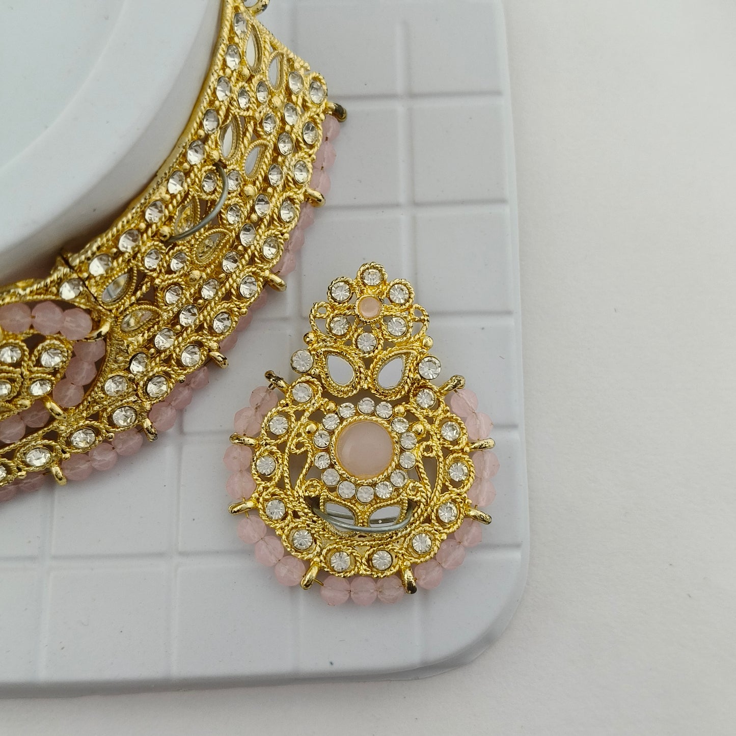 Elegant Choker Necklace Festive Set - White, Pink, Gold Color