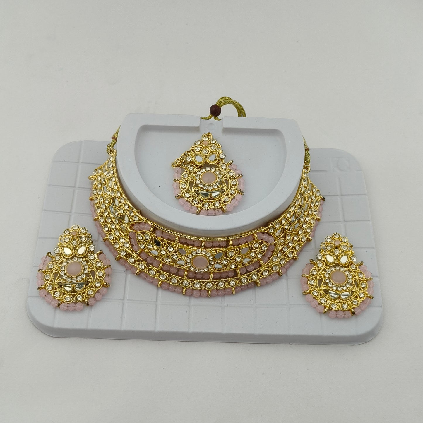 Elegant Choker Necklace Festive Set - White, Pink, Gold Color