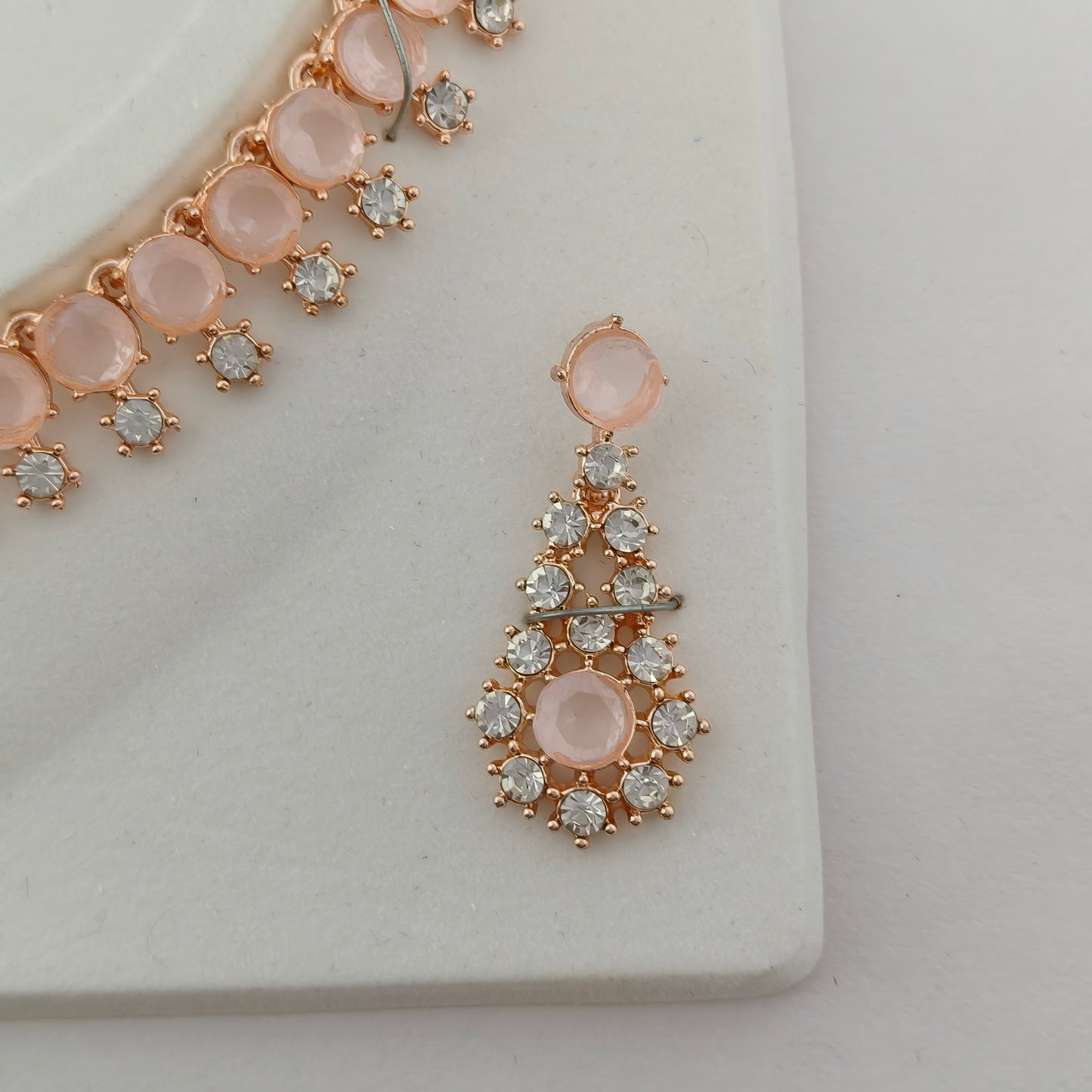 Elegant Short Necklace Set with Earrings & Maang Tika - Baby Pink, Rose Gold color