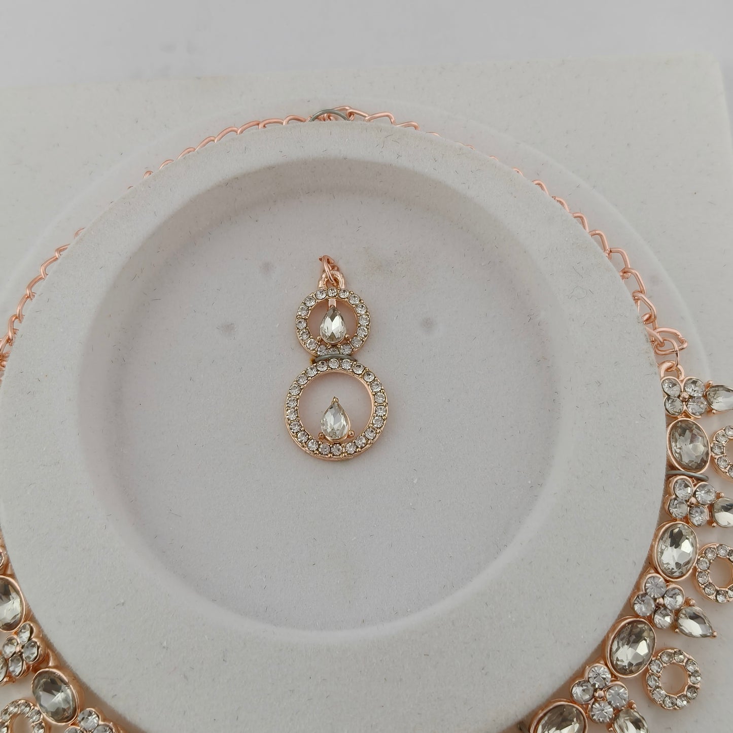 Elegant Short Necklace Set with Earrings & Maang Tika - Baby Pink, Mint Green, Rose Gold color