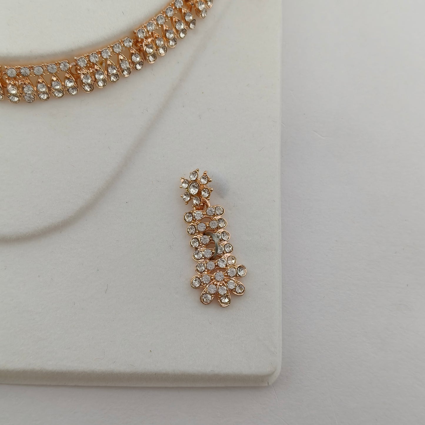 Elegant Short Necklace Set with Earrings & Maang Tika - White, Rose Gold color