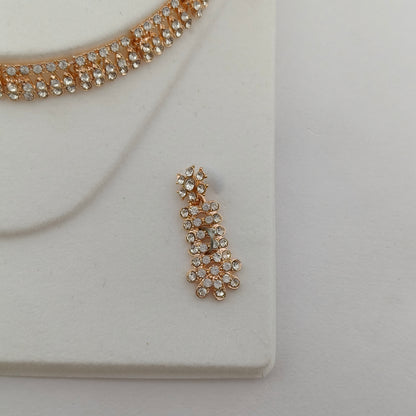 Elegant Short Necklace Set with Earrings & Maang Tika - White, Rose Gold color