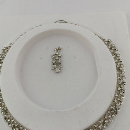 Elegant Short Necklace Set with Earrings & Maang Tika - White, Silver color